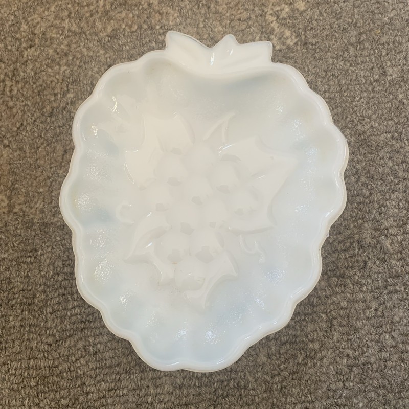 Vintage Hazel Atlas Milk Glass Harvest Grape candy dish approx 7” X 5-3/4”
