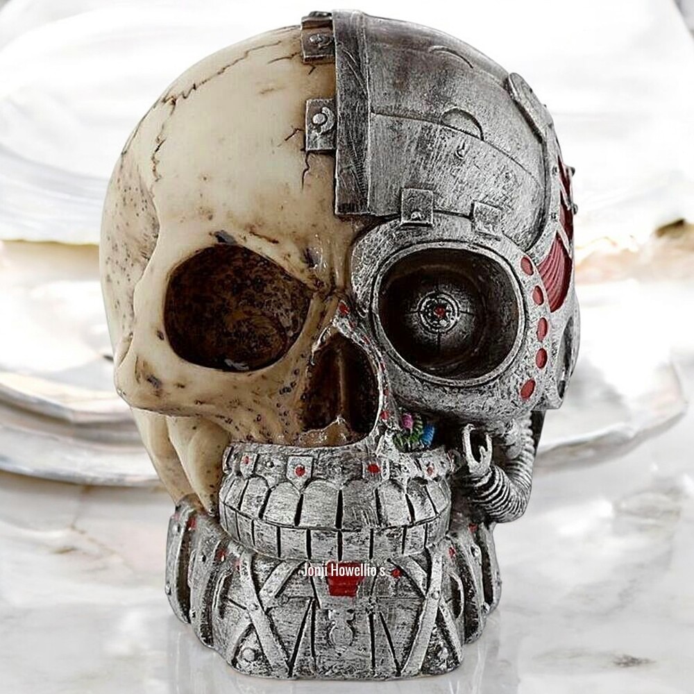 Cyborg Robot Skull Steampunk Gothic Ornament Head Fantasy Myth Sculpture Home