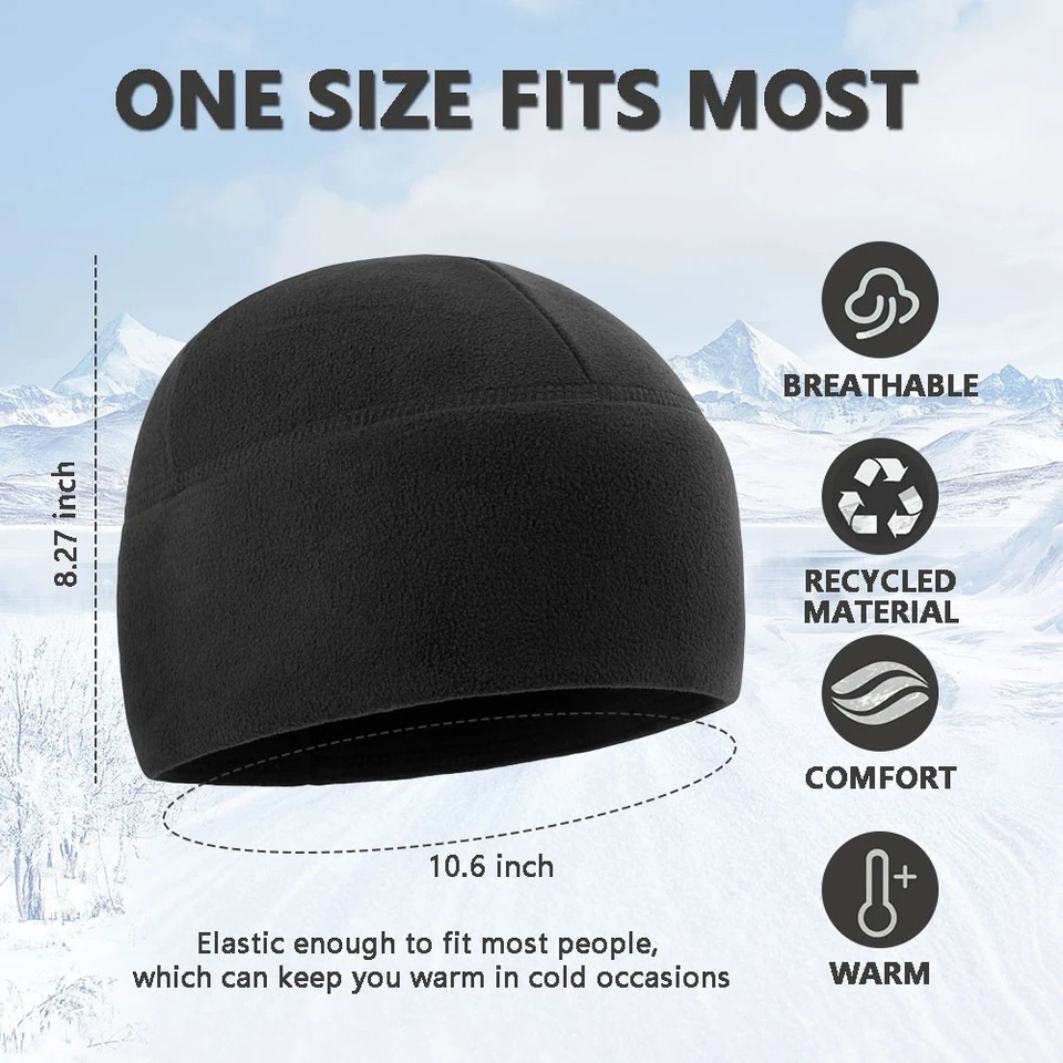 Boné térmico de inverno militar tático caveira lã quente gorro de esqui à prova de vento - Imagem 2 de 4