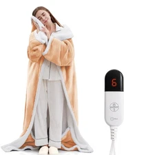 Electric Flannel Throw Blankets with Foot Pocket, Wearable Heated Blanket wit...