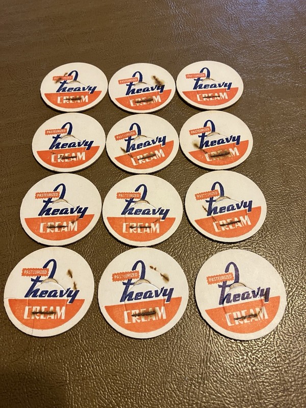 Lot of 12 Heavy Cream Milk Caps 1 3/8 Diam 