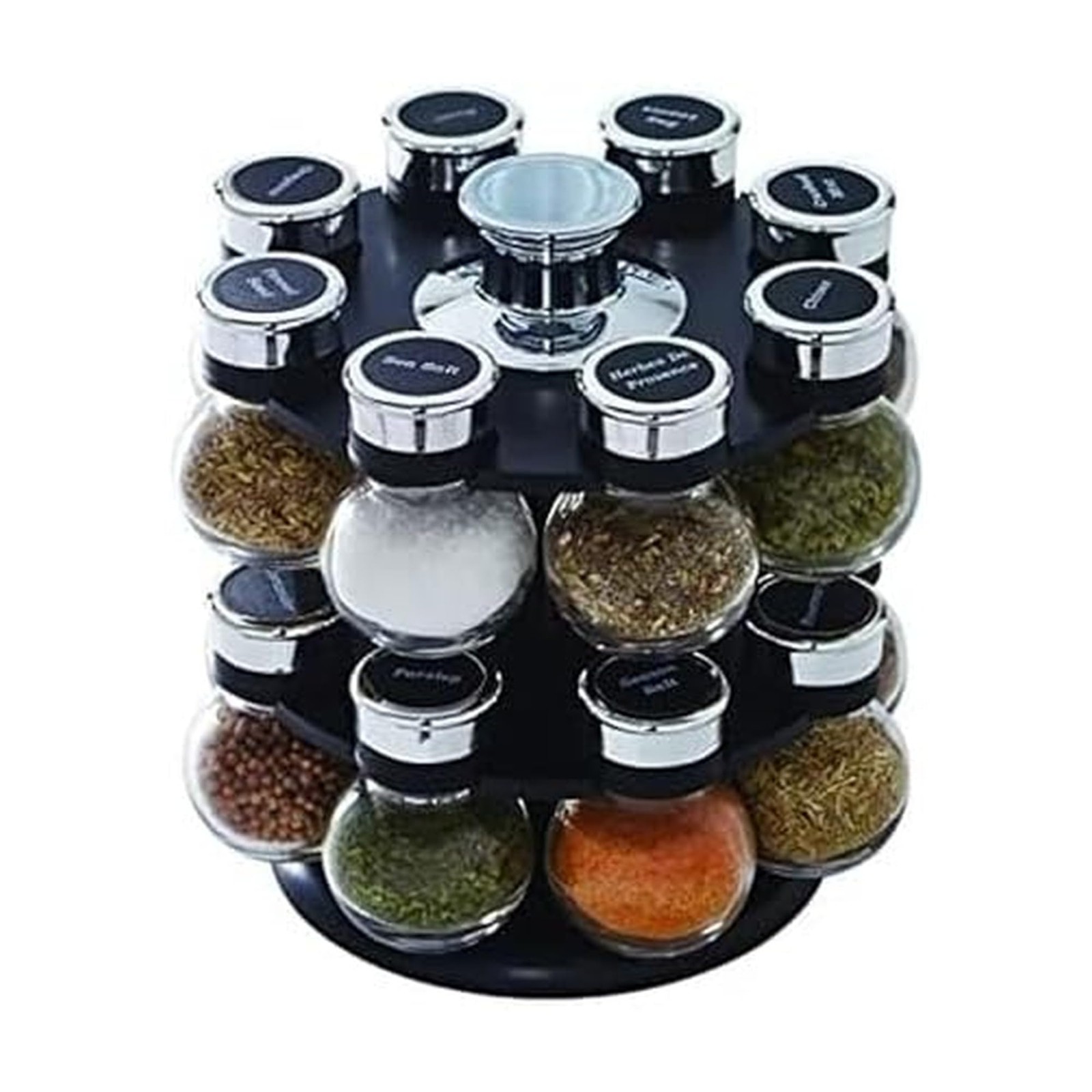 16 Jar Ellington Revolving Countertop Spice Rack with Lift & Pour Caps and Sp...