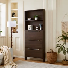 12 Pair Shoe Organizer with Top Storage Shelves,Narrow Shoe Cabinet with 3 Flip