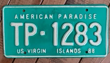 US Virgin Islands - License Plate - TP-1283 - 1988 Tag - American Paradise 