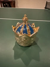 Golden Crown Covered Round Ceramic Candy Dish, Trinket Box Colorful Color Choice