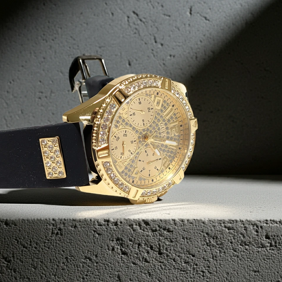 GUESS Womens watch W1160L1 Black Gold Tone Multi-function CRYSTALS - Image 3 of 4