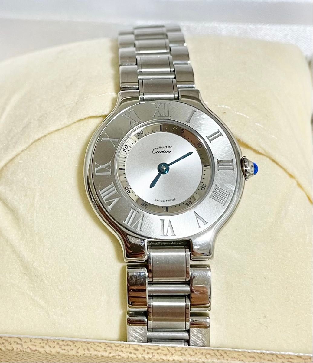 Cartier Must 21 Quartz Mens Watch Silver Dial Box Manual Extra