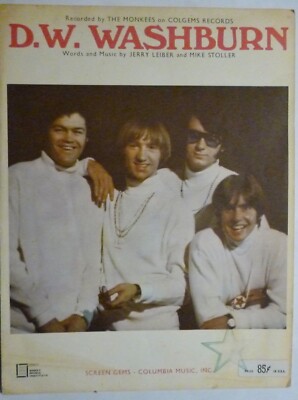 D. W. WASHBURN Sheet Music MONKEES Davy Jones Tork Dolenz Nesmith 1968