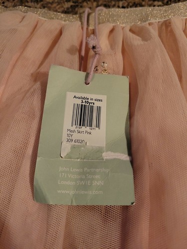 NEW John Lewis Girls Pink Mesh Lined Elastic Waist Skirt w/Sequins Accent Sz 10 - Picture 3 of 4