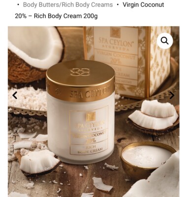 Virgin Coconut 20%   Rich Body Cream 200g  Natural Products