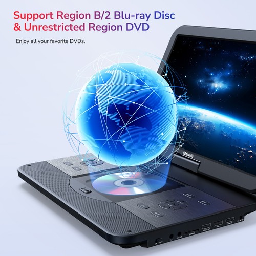 17,6" Tragbarer Blu-Ray DVD Player Auto Kopfstütze 1080P HDMI AV In/Out USB Akku - Bild 10 von 14
