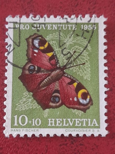 1955 Schweiz Helvetia Pro Juventute Schmetterlinge La Pavonia Nr. 568 Cent. 10 + 10 us