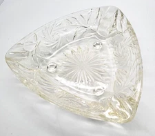 Vintage Hazel Atlas MCM Clear Glass 7 inch Footed Triangle Ashtray 3 Foot Rests