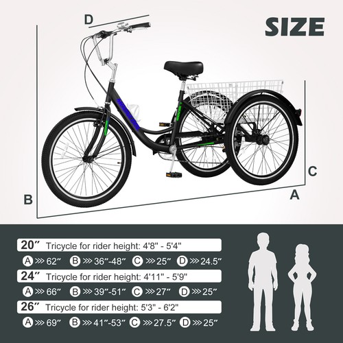 SLSY Mountain Tricycle for Adults 7 Speed Bike 24/26 Inch Adults Trikes & Basket - Picture 46 of 178