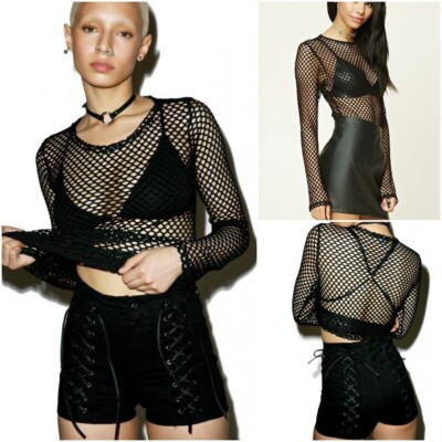 Womens Mesh Fishnet Long Sleeve Blouse Top T-shirt Bikini Cover Up  Fashion 