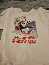 Vtg 1986 Opus Penguin Sold My Soul To Rock Sweatshirt L White 50/50 Tag See Pics
