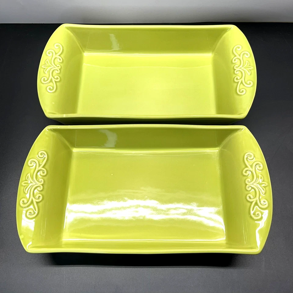 Set of 2 Mixcer Portugal Oven-Table Baker Green Ceramic 13" Loaf Casserole Dish - Image 2 of 4