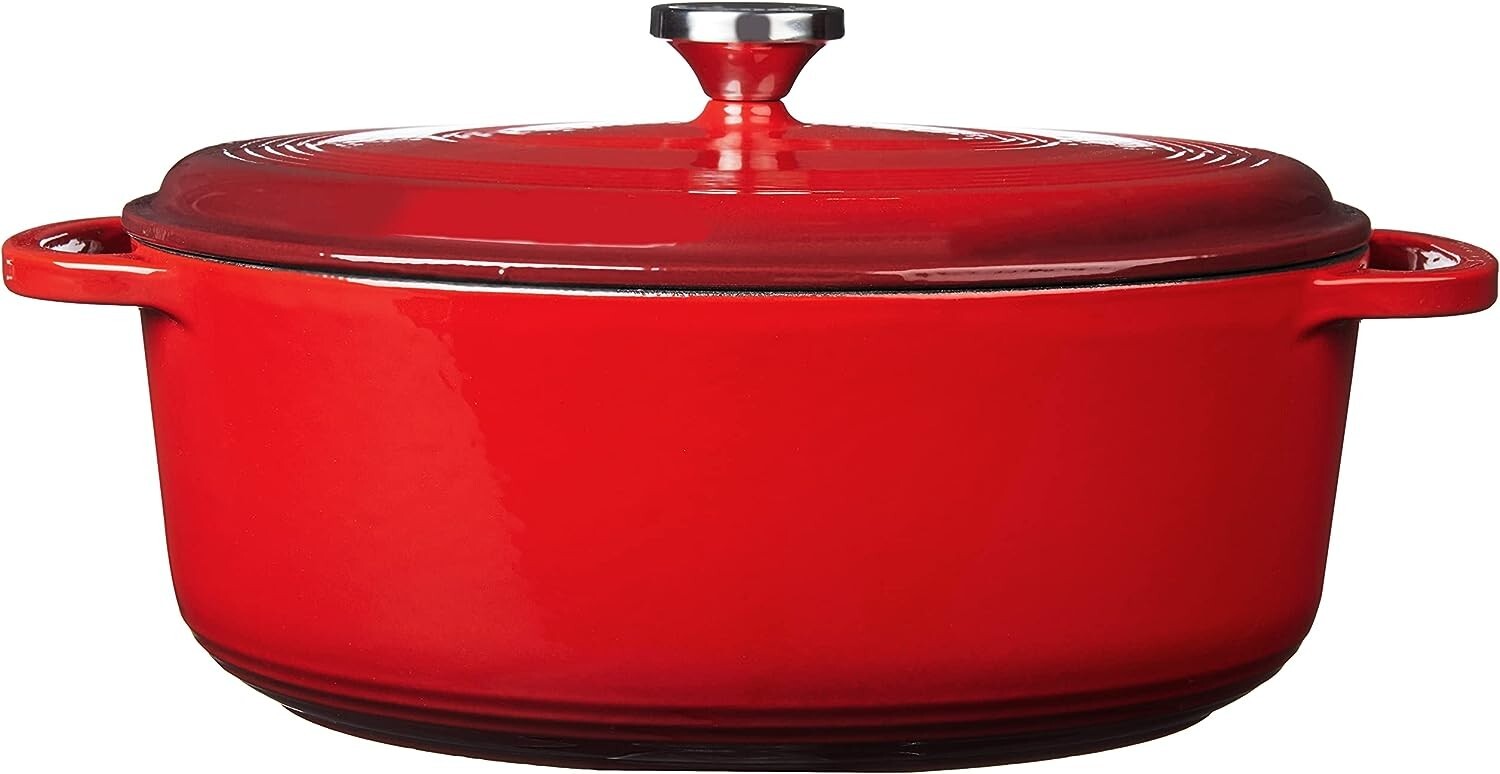 New Enameled Cast Iron Oval Dutch Oven, 7Quart, Red FAST