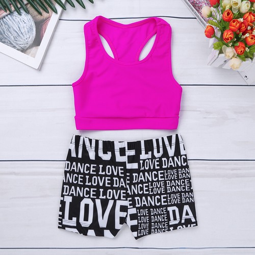 Girl 2Pcs Sequins Crop Top with Shorts Tankini Swimsuit Gymnastics Sports Outfit - Picture 97 of 171