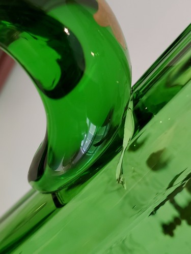 VINTAGE CZECH BOHEMIAN MOSER GREEN GLASS DECANTER W/ GOLD GILT 21 1/2 INCHES - Picture 8 of 12