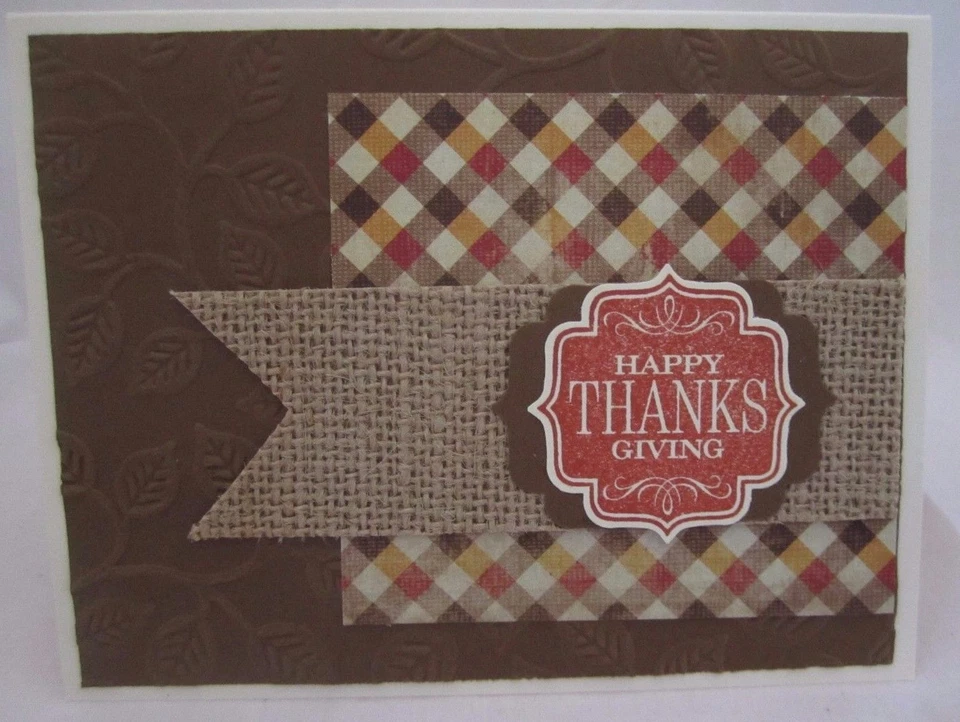 Handmade Thanksgiving Embossed Plaid Burlap Banner Bland InsideU Choose How Many - Image 2 of 3