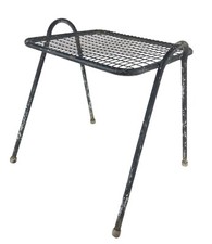 Wrought Iron Square Wire Mesh Patio Side Table Plant Stand 16 x 18" Mid Century