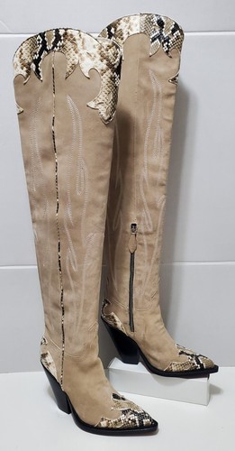BOTAS VAQUERAS DE GAMUZA BEIGE ARENA SOBRE LA RODILLA SONORA TEXAN NUEVAS SIN CAJA MUJER TALLA 38 - Imagen 10 de 15