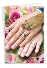 1 Funny Wedding Card with Envelope - Hands And Dog Paw 9027