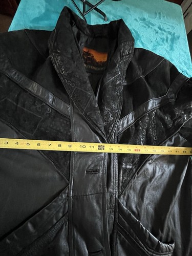 Outbrook  Women's Long Black Suede Collar & Sleeves Leather Jacket/Coat Size L - Picture 16 of 23