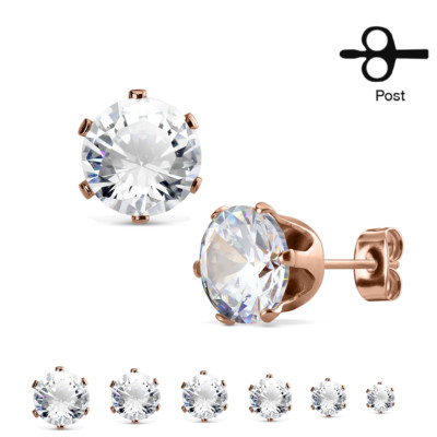 2er Set Ohrstecker Studs Piercing Zirkonia CZ Prong 3 - 8 mm rosegold klar Damen