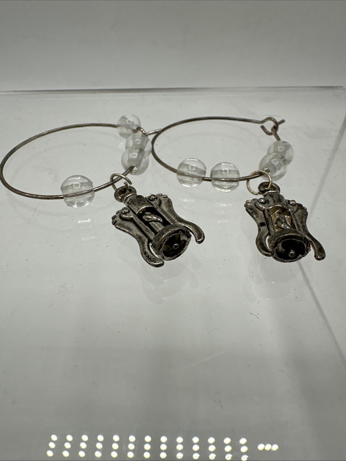 Hoop Earrings Silver Tone Costume Fashion Jewelry Clear Beaded Steampunk-image