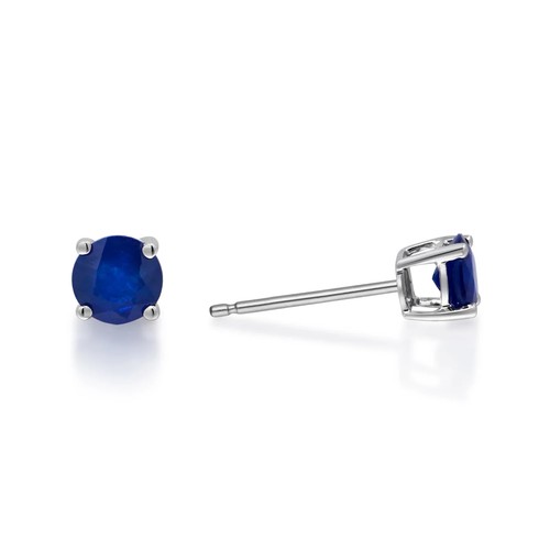 1.20 Carats Natural Ceylon Blue Sapphire Gemstone 14k White Gold Studs Earrings - Picture 2 of 4