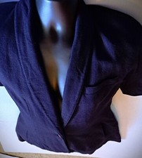 Anne Klein II Vintage Wool Blazer Lined Shacket 8 Shoulder pad short sleeve Navy