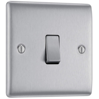 BG Electrical NBS12-01 Einzelner Lichtschalter, gebürsteter Stahl, 2-Wege, 16AX  