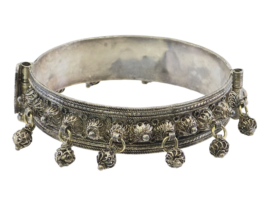 PULSERA DE PLATA CON BISAGRAS DE COLECCIÓN MARRUECOS TRIBAL FILIGRANA VIDRIO ROJO ACENTO Foto 3 de 4