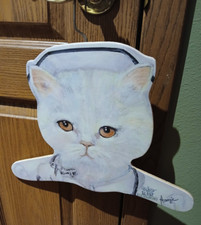 Vintage Annie Rhineharts Wood White Cat Nurse Head Hanger Stupell Art Made USA