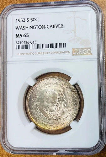 1953-S Washington Carver Commemorative Half Dollar NGC MS65  pretty Toning.