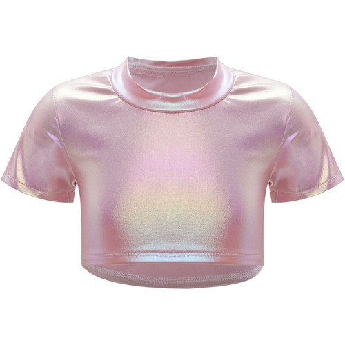 Kids Girls Tee Disco T-shirt Hip Hop Crop Top Party Clubwear Stage Round Neck - Picture 45 of 54