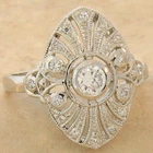 Vintage Art Deco Lab Created Diamond Filigree Engagement  925 Silver Gift Ring
