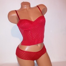 Victoria Secret Bra Set 32B Small Cheeky Panty VS Archives Red Logo Boned
