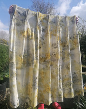 French trees linen vintage curtains 54"d custom made triple pleat ochre mustard