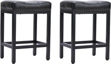 Bar Stools Set of 2 Counter Height Stools 24inch Saddle Seat PU Leather Barstool