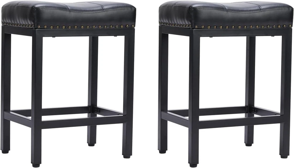 2 Pcs Bar Stools 24 inch Counter Height Stools Bar PU Leather Saddle Stool - Image 2 of 4