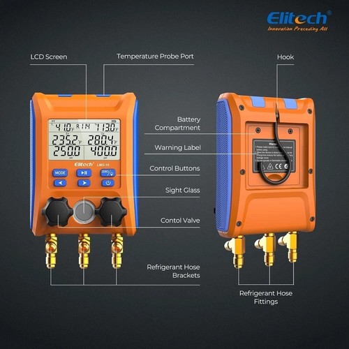Digital Manifold Gauge 2-Way Valve with Thermometer Clamps for HVAC Systems, LMG - Picture 8 of 8