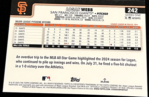 2025 Topps Series 1 ⚾️ Pick-Out Your Singles #151 - #350 Choose Your Rookies!!! - Bild 184 von 399