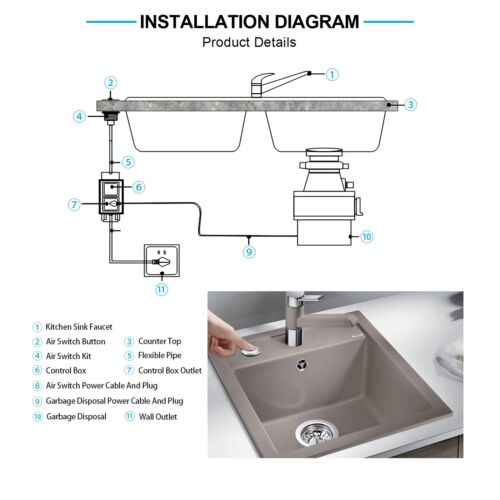 Kit de interruptor de aire para eliminación de basura con kit de cable de alimentación fregadero eliminador de residuos - Imagen 4 de 12