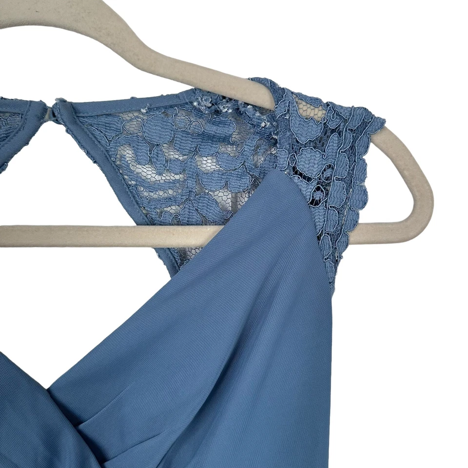 David’s Bridal Women Sz 6 Blue Long Chiffon Lace Cap Sleeves Bridesmaid Formal - Image 4 of 4