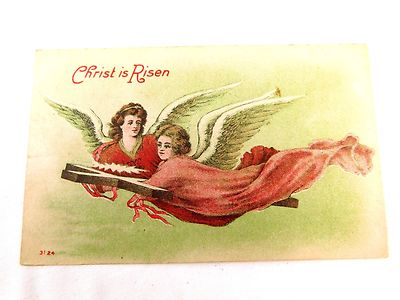 Circa 1910 Lovely Christ Is Risen Angels Carrying Cross Easter Postcard ...