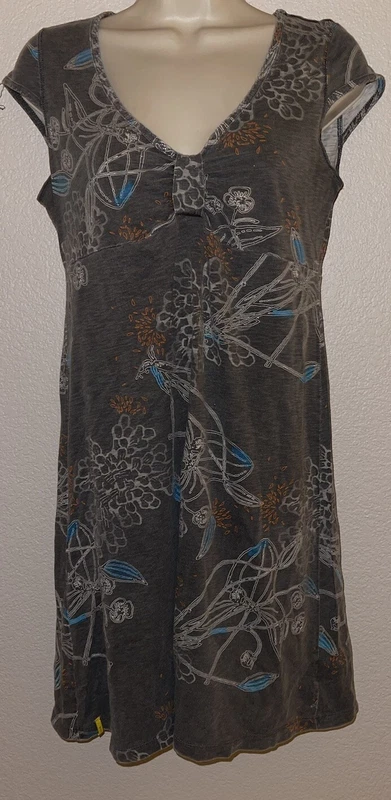 lole dress blue white floral cap sleeve v neck twisted front 