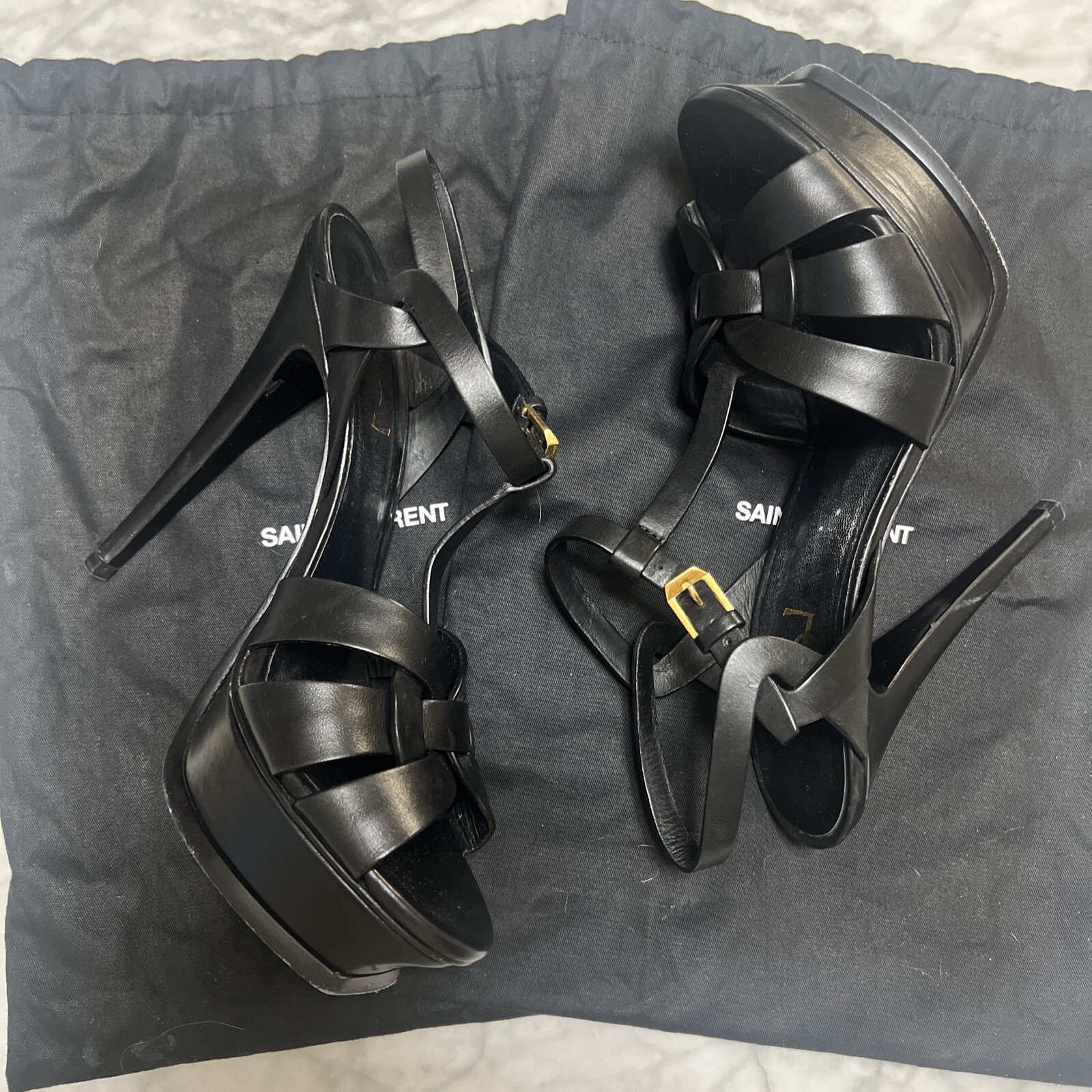 Sandali Saint Laurent Tribute in pelle nera con plateau taglia 39 9 prezzo al pubblico $1090 msrp